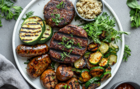Photographie d'une assiette avec des produits à base de protéines végétales
