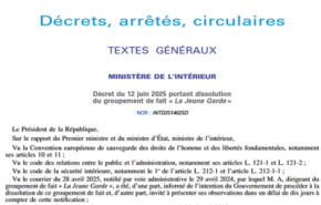 Capture d'écran du décret de dissolution de La Jeune Garde
